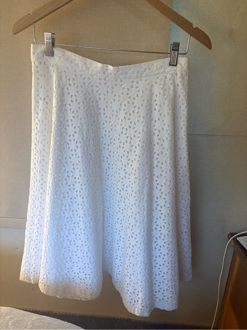 Ann Taylor White Eyelet Midi Skirt